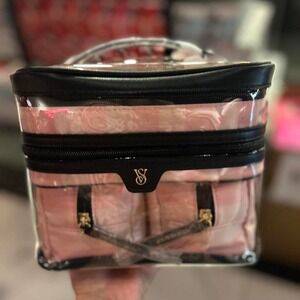 Victoria's Secret pink & black clear 4 in 1 train case makeup  bag